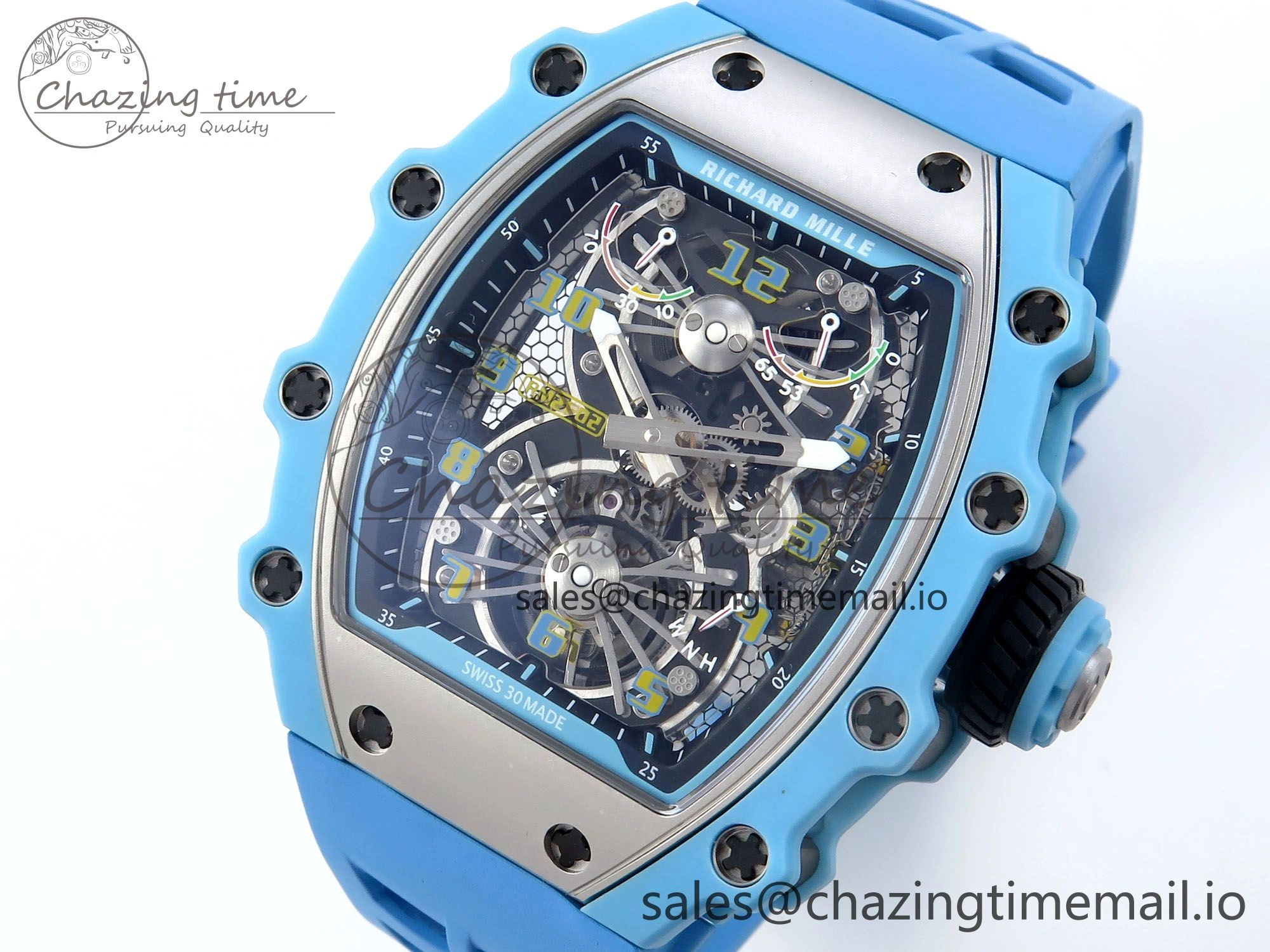 RM021 Tourbillon Blue Quartz Fiber Black Carbon RMF Best Edition on Blue Rubber Strap Lightweight 9228