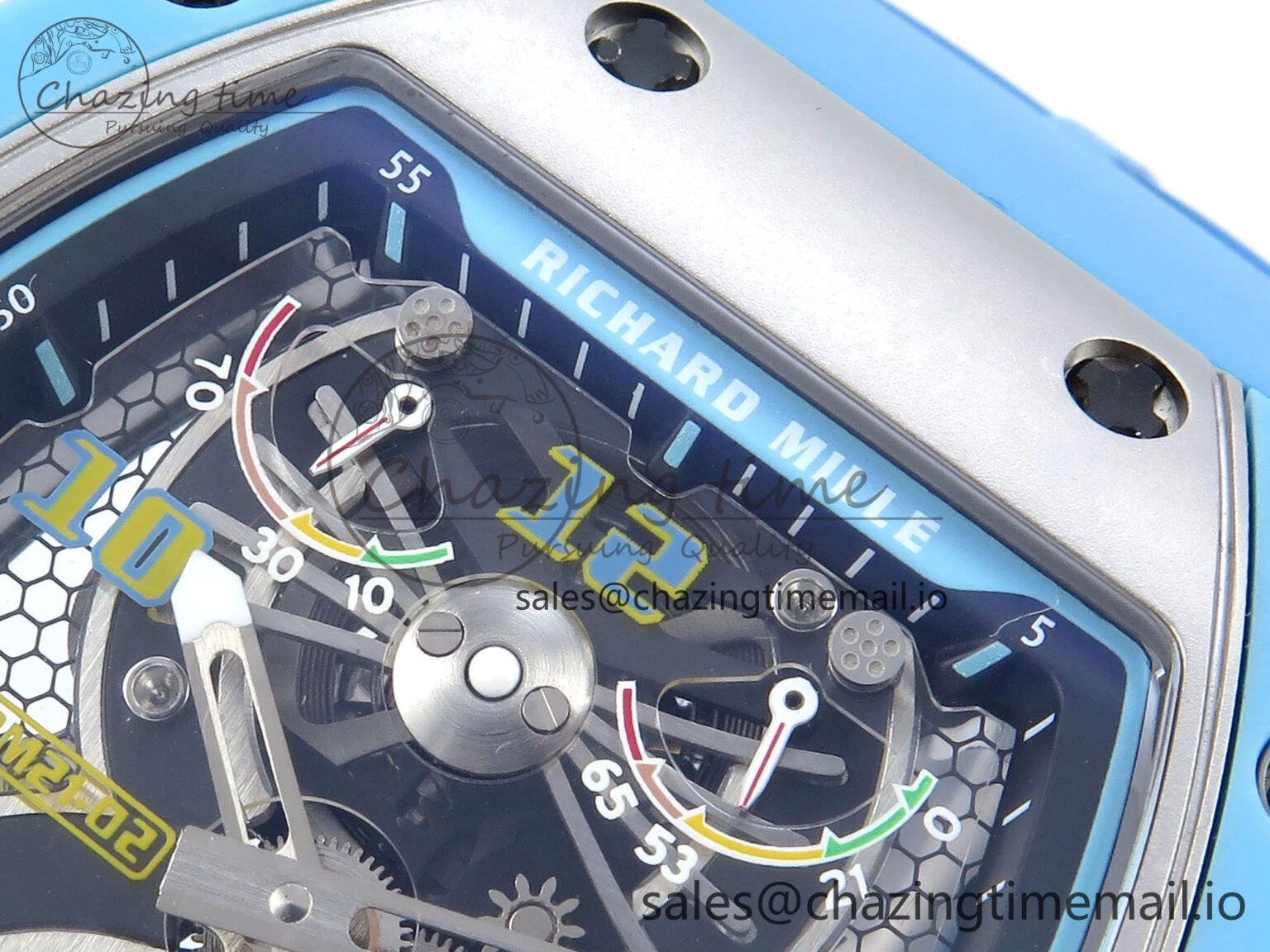 RM021 Tourbillon Blue Quartz Fiber Black Carbon RMF Best Edition on Blue Rubber Strap Lightweight 9228