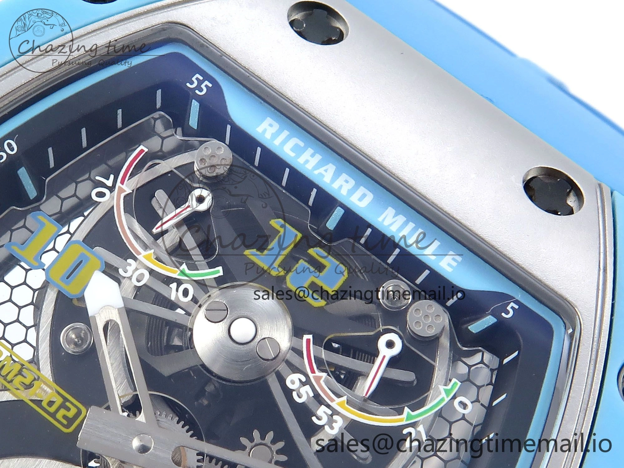 RM021 Tourbillon Blue Quartz Fiber Black Carbon RMF Best Edition on Blue Rubber Strap Lightweight 9228