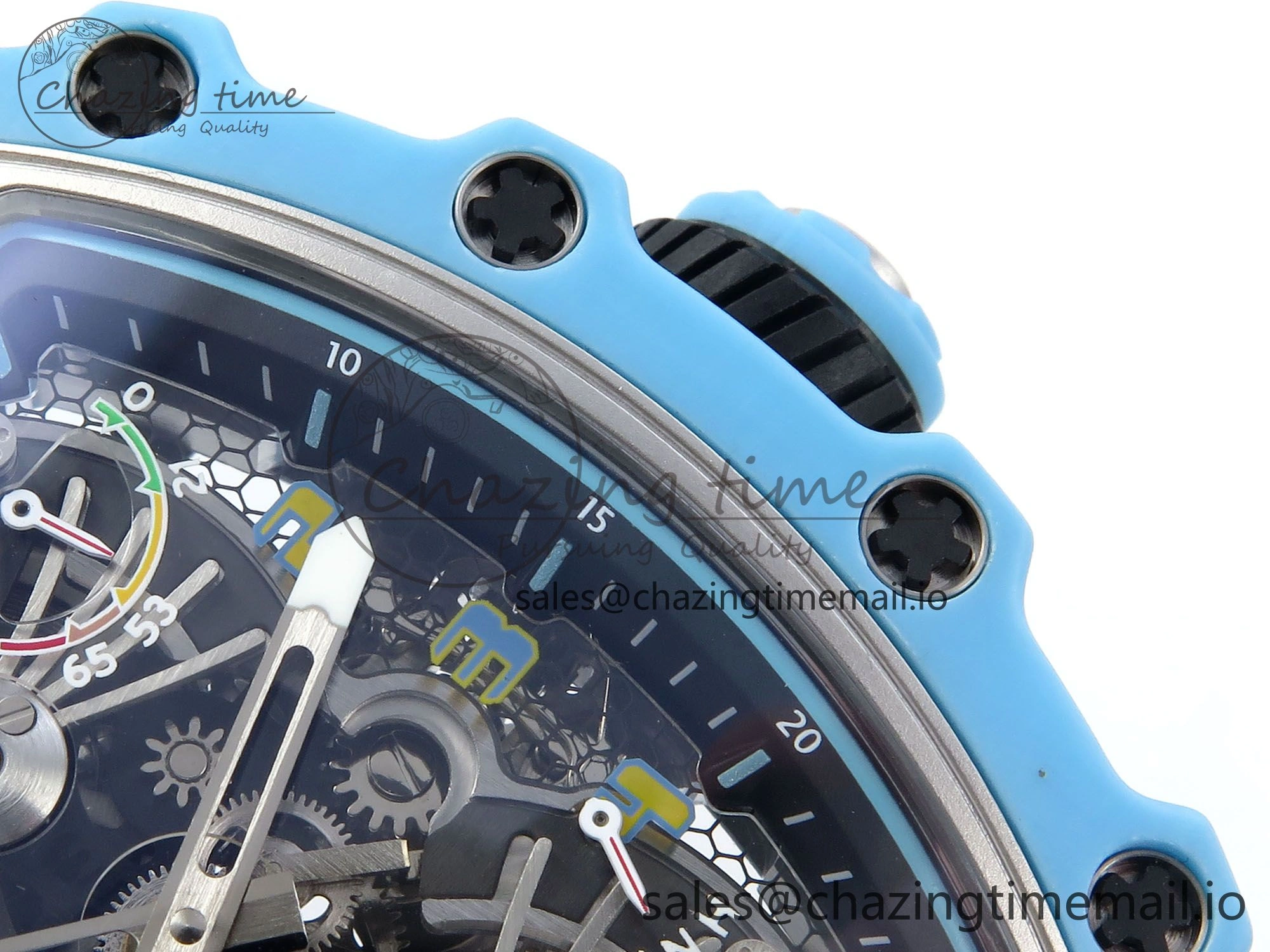 RM021 Tourbillon Blue Quartz Fiber Black Carbon RMF Best Edition on Blue Rubber Strap Lightweight 9228