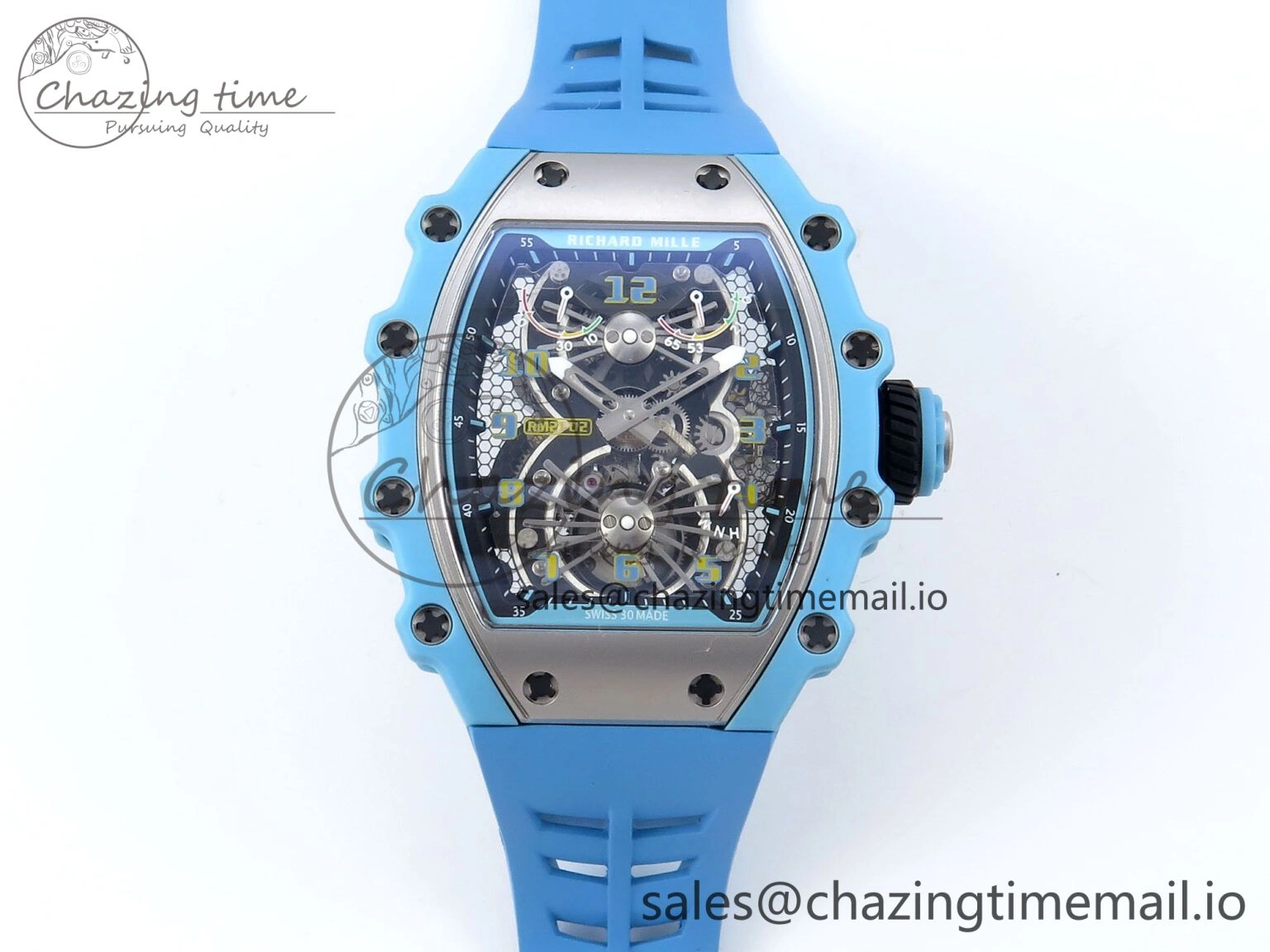 RM021 Tourbillon Blue Quartz Fiber Black Carbon RMF Best Edition on Blue Rubber Strap Lightweight 9228