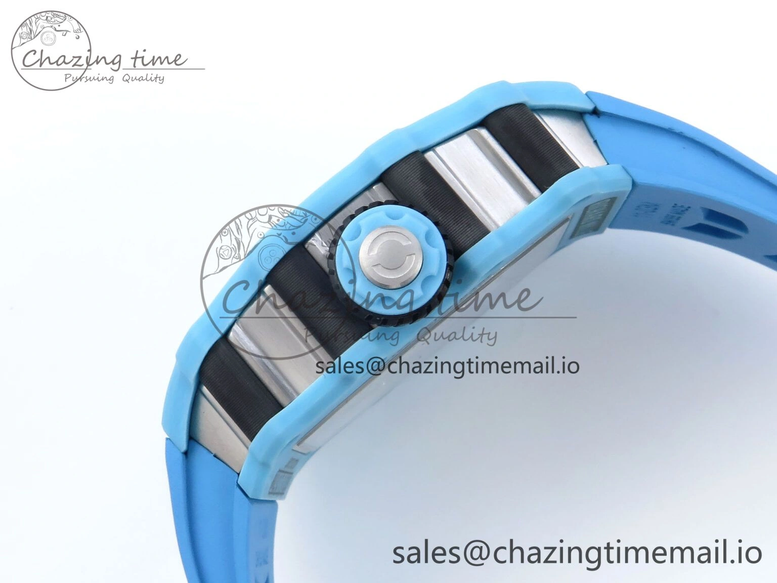 RM021 Tourbillon Blue Quartz Fiber Black Carbon RMF Best Edition on Blue Rubber Strap Lightweight 9228