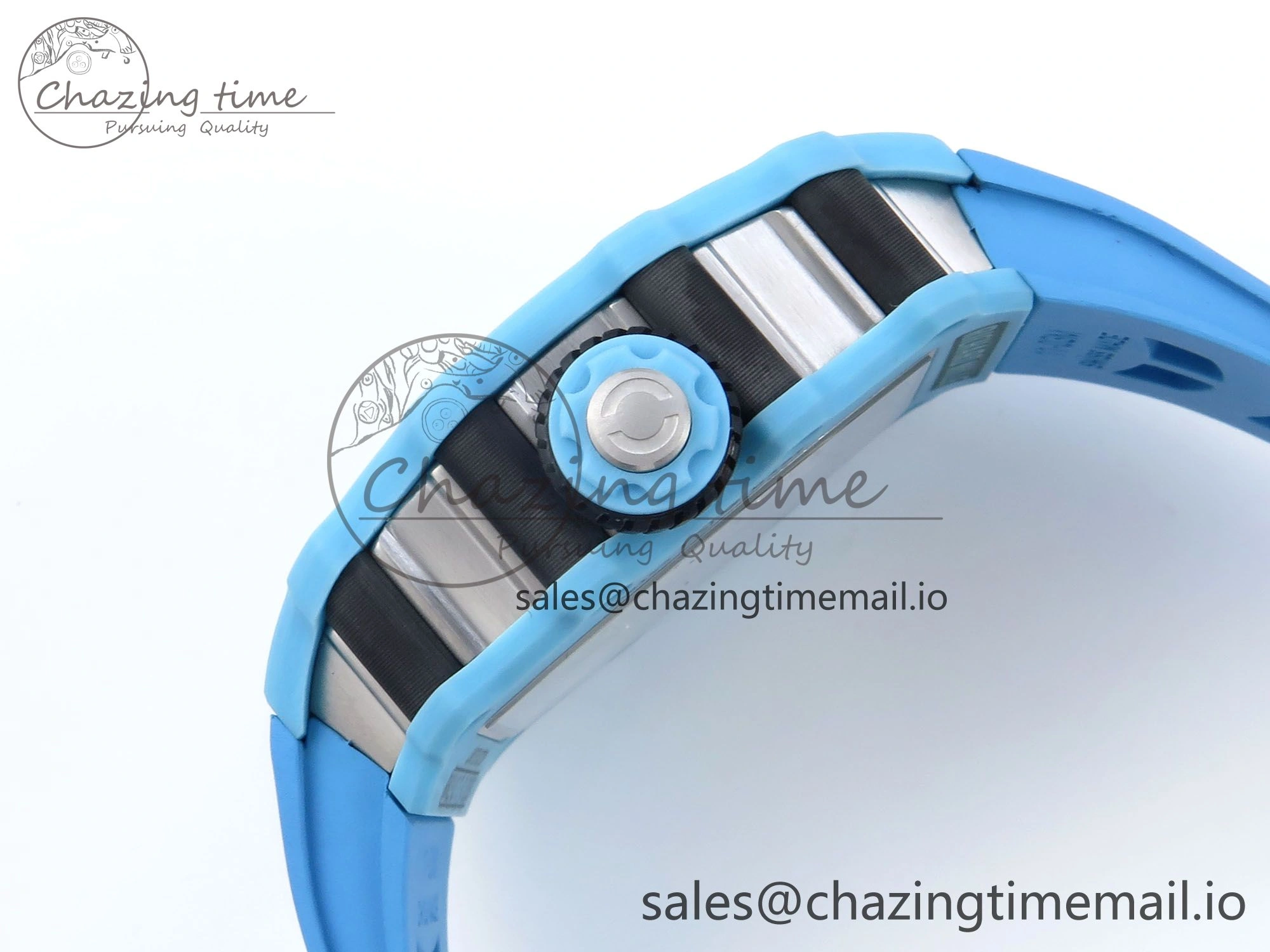RM021 Tourbillon Blue Quartz Fiber Black Carbon RMF Best Edition on Blue Rubber Strap Lightweight 9228