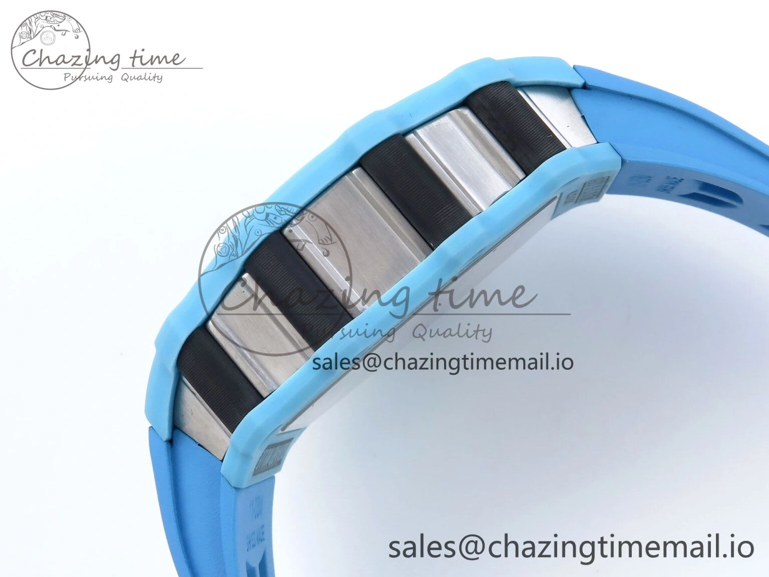 RM021 Tourbillon Blue Quartz Fiber Black Carbon RMF Best Edition on Blue Rubber Strap Lightweight 9228