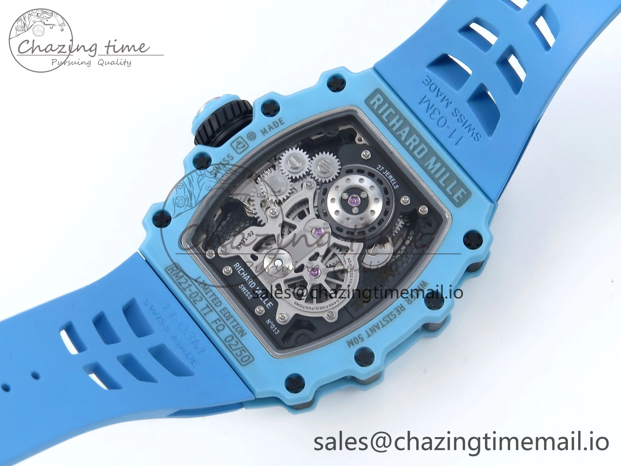 RM021 Tourbillon Blue Quartz Fiber Black Carbon RMF Best Edition on Blue Rubber Strap Lightweight 9228