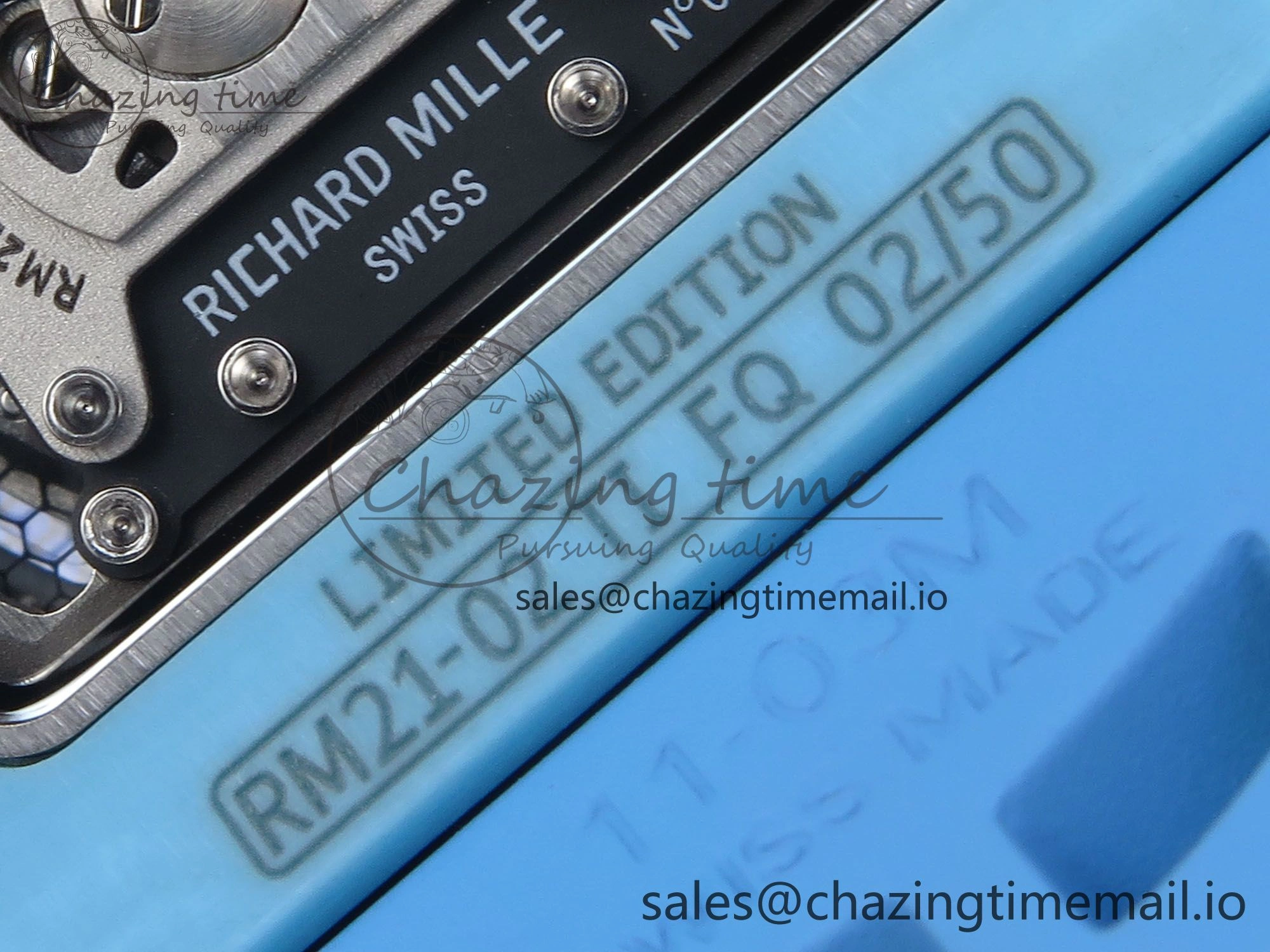 RM021 Tourbillon Blue Quartz Fiber Black Carbon RMF Best Edition on Blue Rubber Strap Lightweight 9228