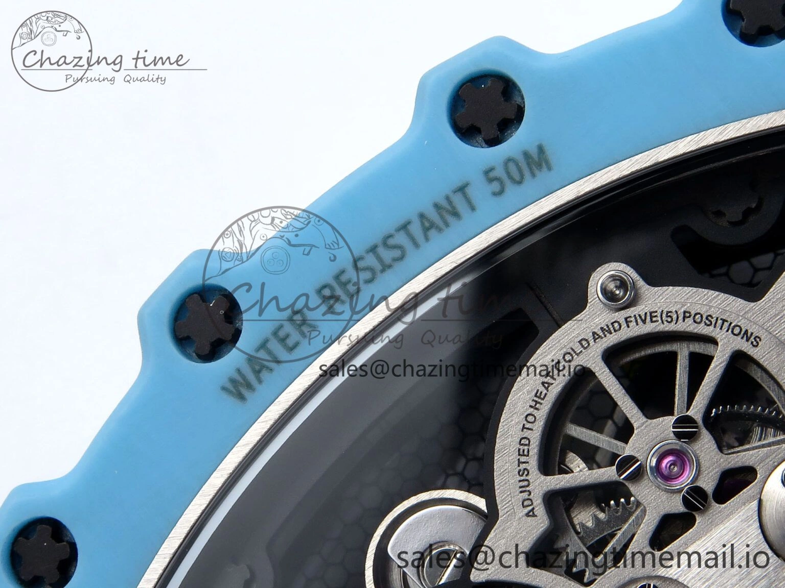 RM021 Tourbillon Blue Quartz Fiber Black Carbon RMF Best Edition on Blue Rubber Strap Lightweight 9228