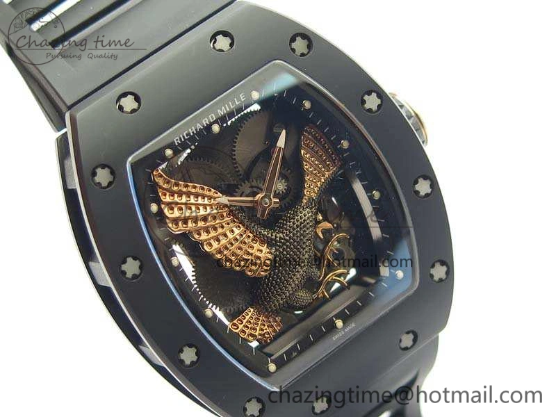 RM023 Ceramic Case KVF Best Edition Eagle Skeleton Dial RG Crown On Rubber Strap MIYOTA ModernLook 9525