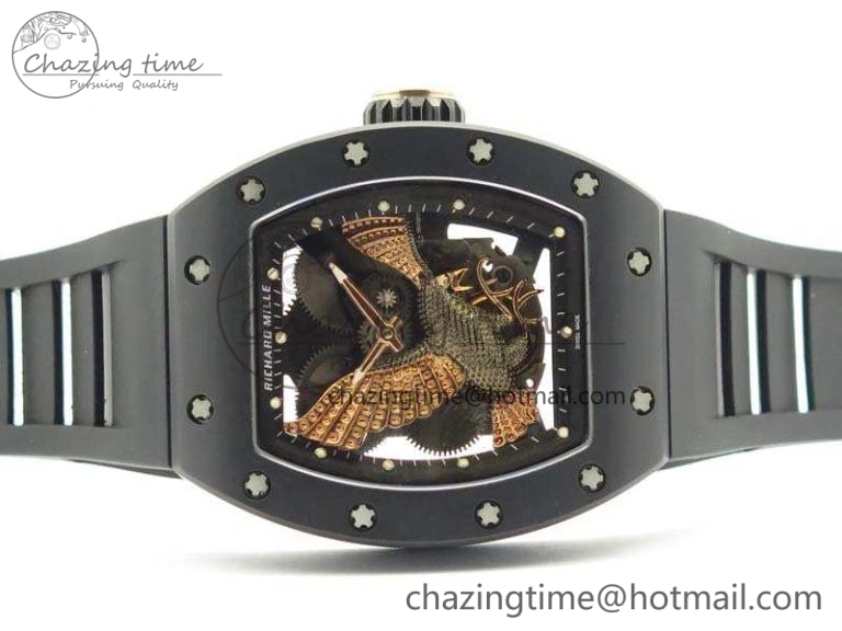 RM023 Ceramic Case KVF Best Edition Eagle Skeleton Dial RG Crown On Rubber Strap MIYOTA ModernLook 9525