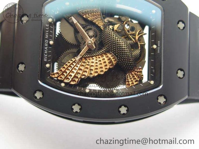 RM023 Ceramic Case KVF Best Edition Eagle Skeleton Dial RG Crown On Rubber Strap MIYOTA ModernLook 9525