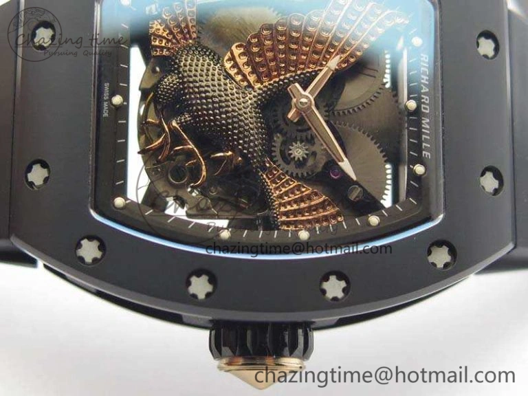 RM023 Ceramic Case KVF Best Edition Eagle Skeleton Dial RG Crown On Rubber Strap MIYOTA ModernLook 9525