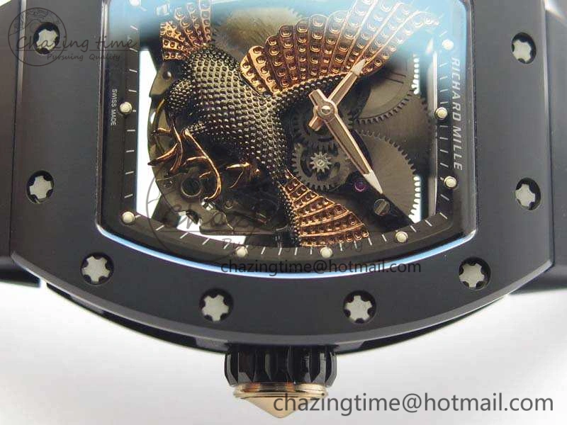 RM023 Ceramic Case KVF Best Edition Eagle Skeleton Dial RG Crown On Rubber Strap MIYOTA ModernLook 9525