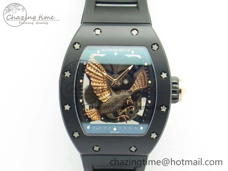 RM023 Ceramic Case KVF Best Edition Eagle Skeleton Dial RG Crown On Rubber Strap MIYOTA ModernLook 9525