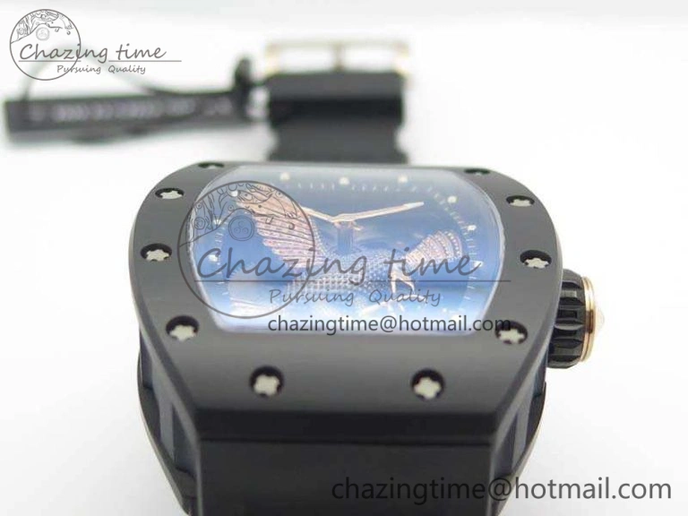 RM023 Ceramic Case KVF Best Edition Eagle Skeleton Dial RG Crown On Rubber Strap MIYOTA ModernLook 9525