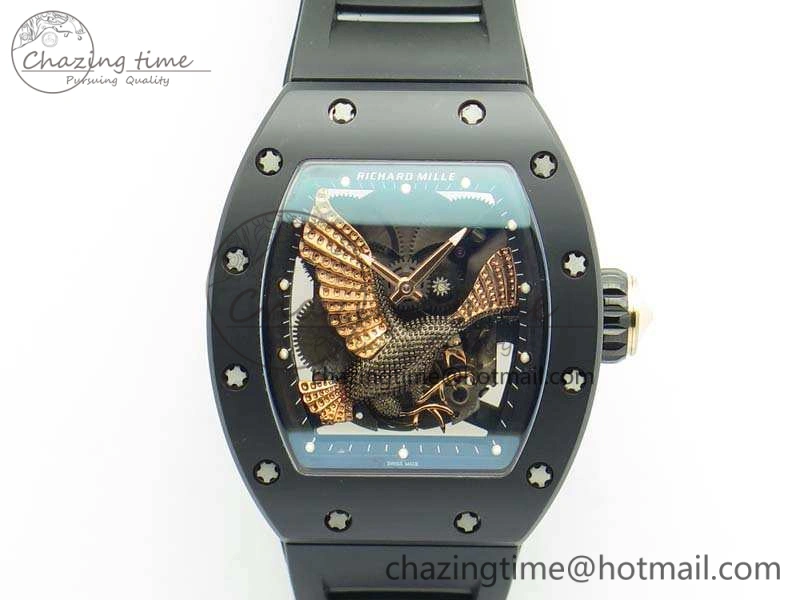 RM023 Ceramic Case KVF Best Edition Eagle Skeleton Dial RG Crown On Rubber Strap MIYOTA ModernLook 9525
