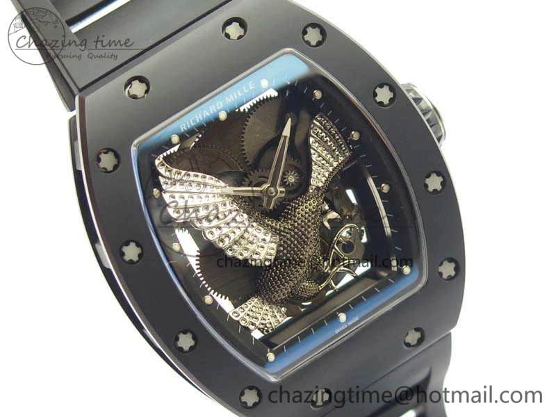 Contemporary RM023 Ceramic Case KVF Best Edition Eagle Skeleton Dial SS Crown On Rubber Strap MIYOTA 9524