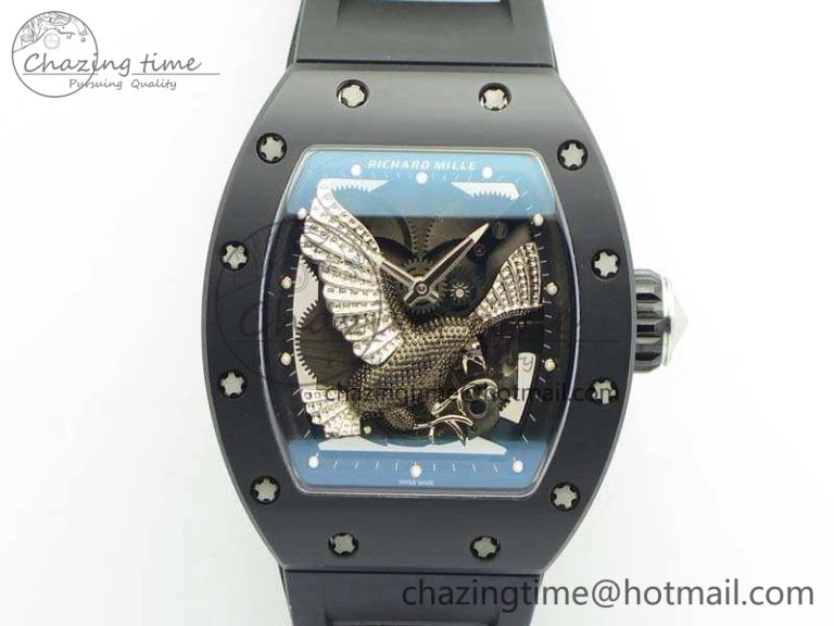 Contemporary RM023 Ceramic Case KVF Best Edition Eagle Skeleton Dial SS Crown On Rubber Strap MIYOTA 9524