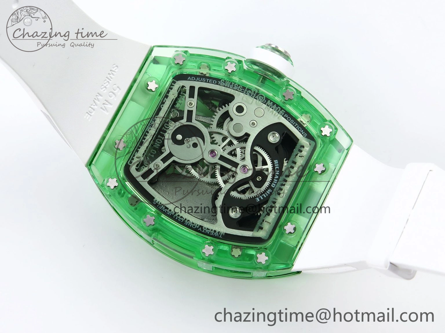 Chic RM026 Green Transparent Tourbillon RM Best Edition Panda Skeleton Dial on Rubber Strap 9333