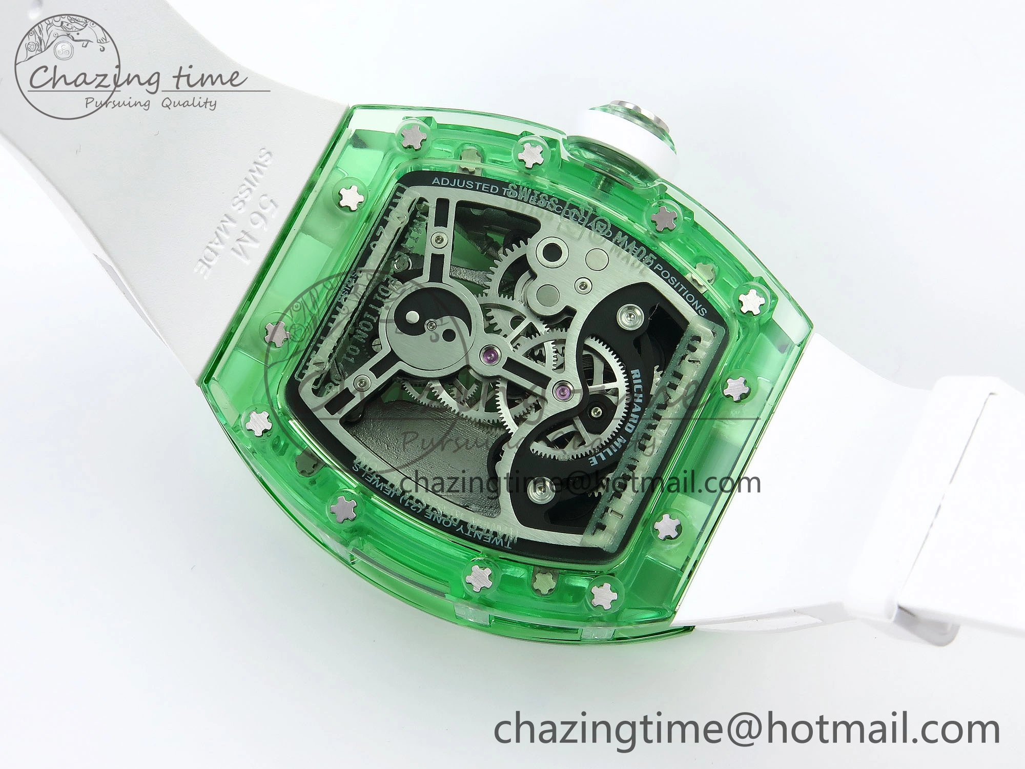 Chic RM026 Green Transparent Tourbillon RM Best Edition Panda Skeleton Dial on Rubber Strap 9333