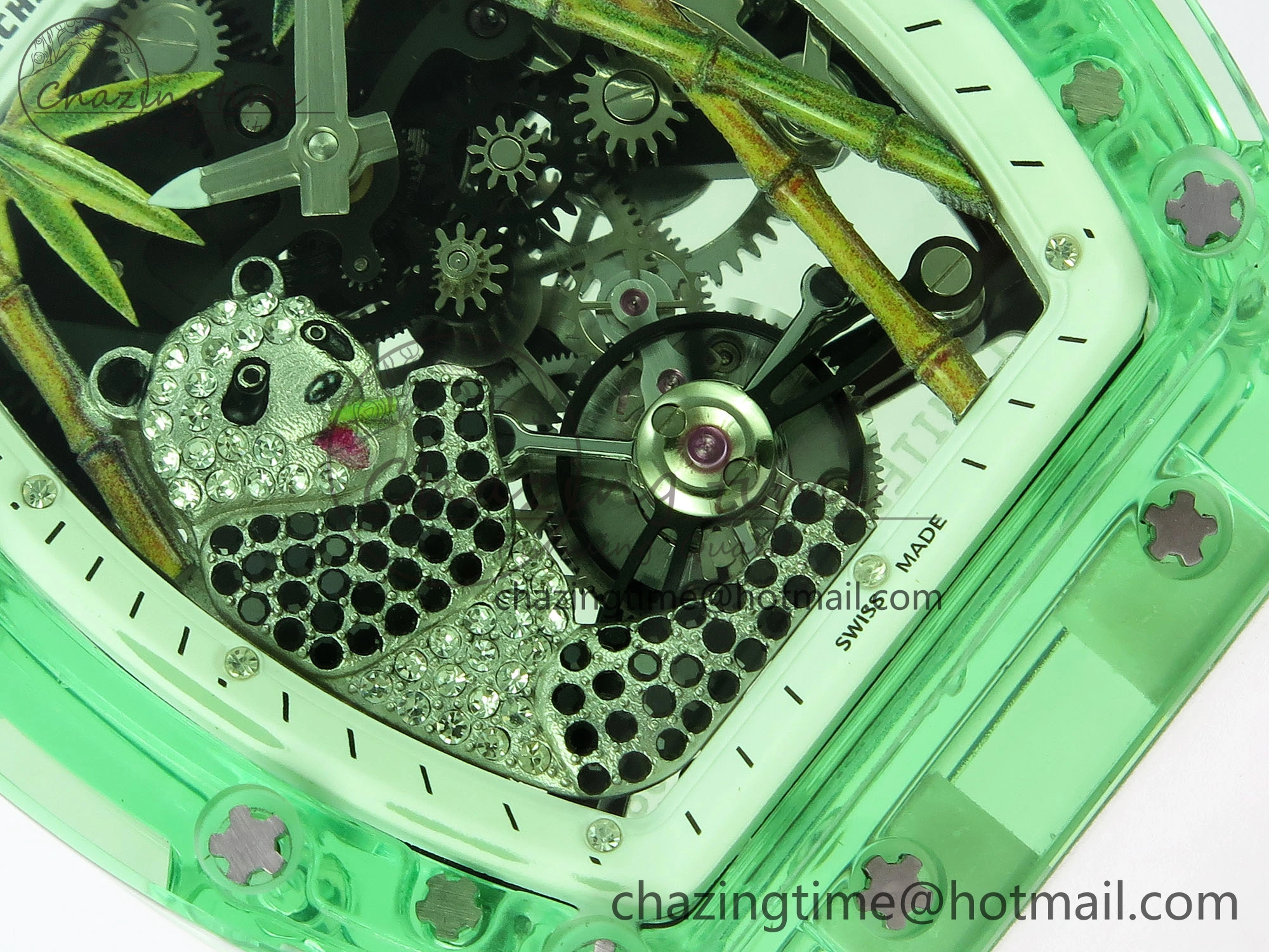 Chic RM026 Green Transparent Tourbillon RM Best Edition Panda Skeleton Dial on Rubber Strap 9333