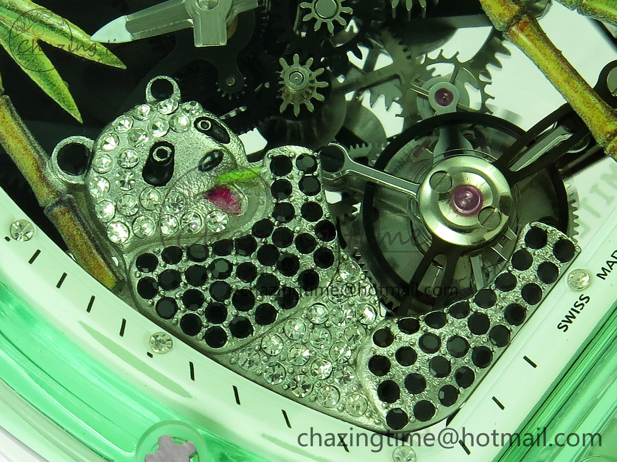 Chic RM026 Green Transparent Tourbillon RM Best Edition Panda Skeleton Dial on Rubber Strap 9333