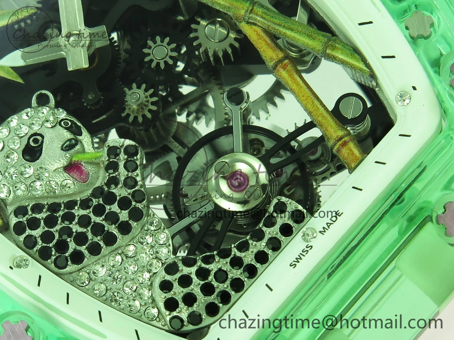 Breathable RM026 Green Transparent Tourbillon RM Best Edition Panda Skeleton Dial on Translucent Rubber Strap 9332
