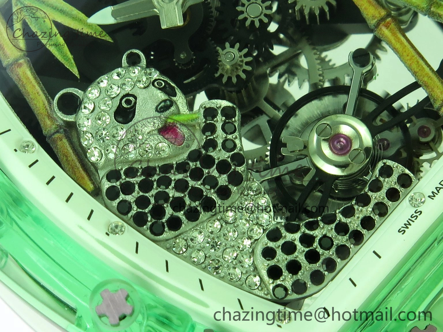 Breathable RM026 Green Transparent Tourbillon RM Best Edition Panda Skeleton Dial on Translucent Rubber Strap 9332