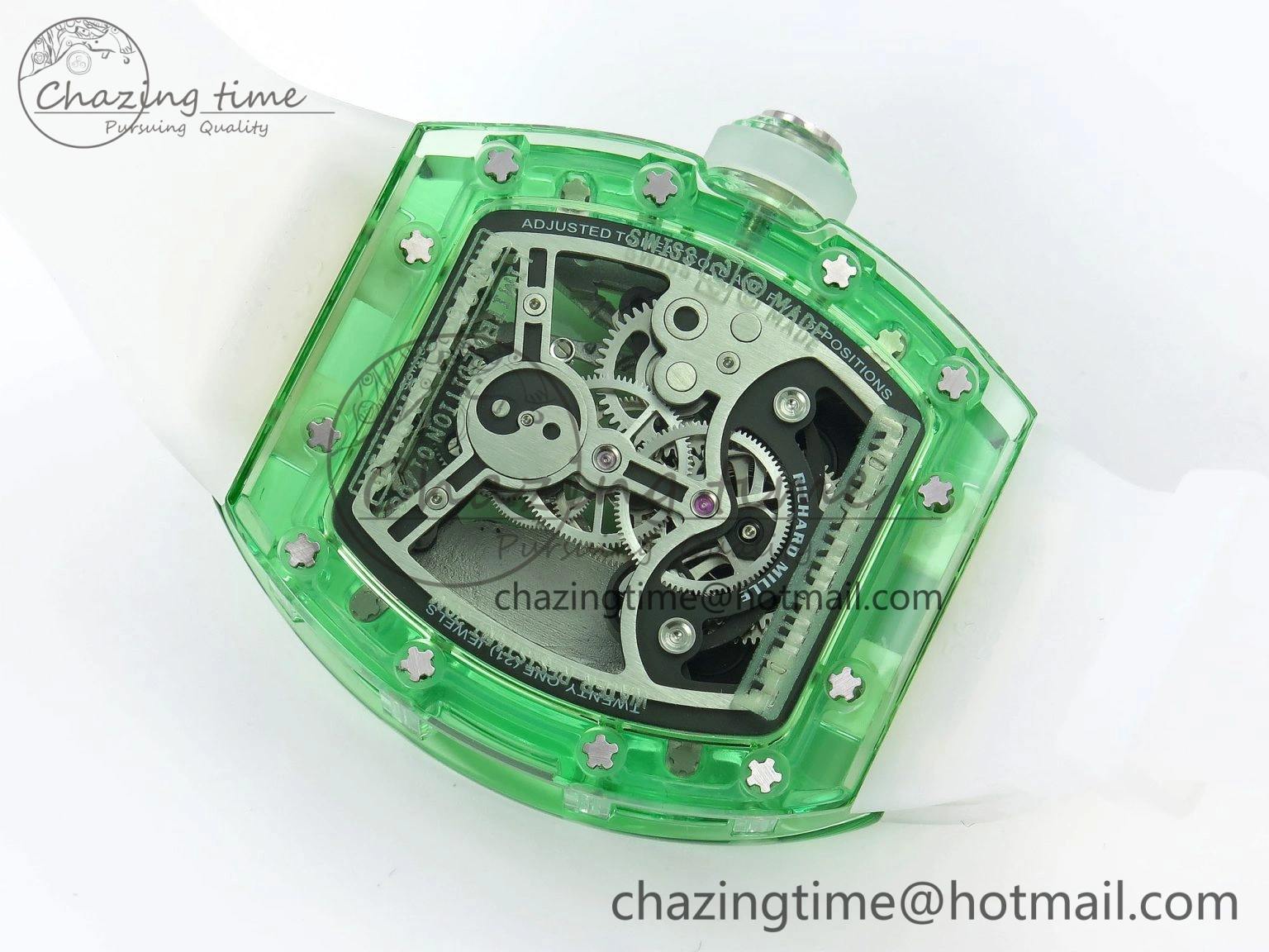 Breathable RM026 Green Transparent Tourbillon RM Best Edition Panda Skeleton Dial on Translucent Rubber Strap 9332