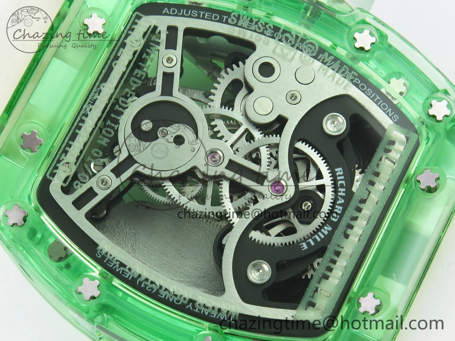 Breathable RM026 Green Transparent Tourbillon RM Best Edition Panda Skeleton Dial on Translucent Rubber Strap 9332