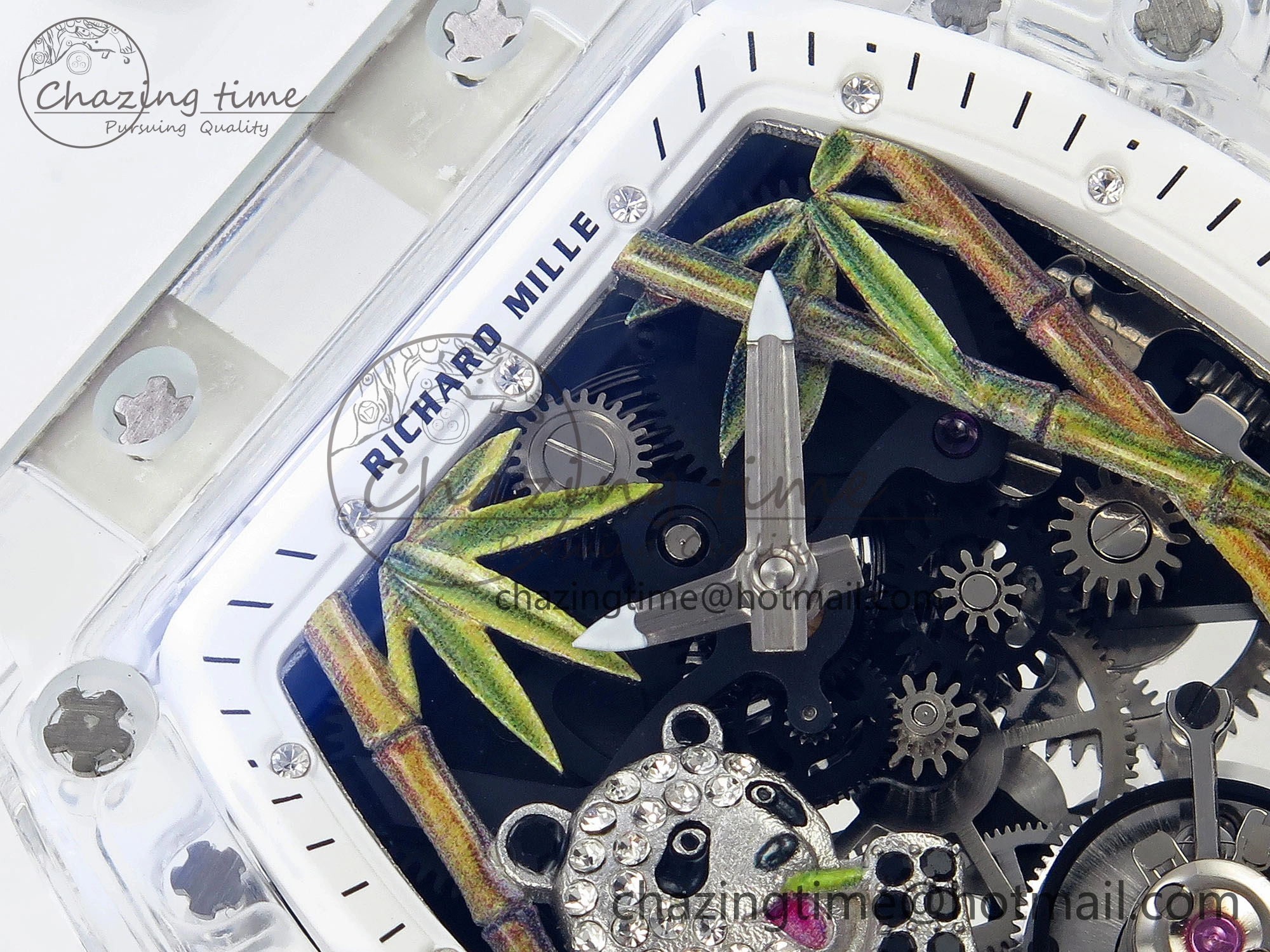 MoistureWicking RM026 Transparent Tourbillon RM Best Edition Panda Skeleton Dial on Rubber Strap 9334