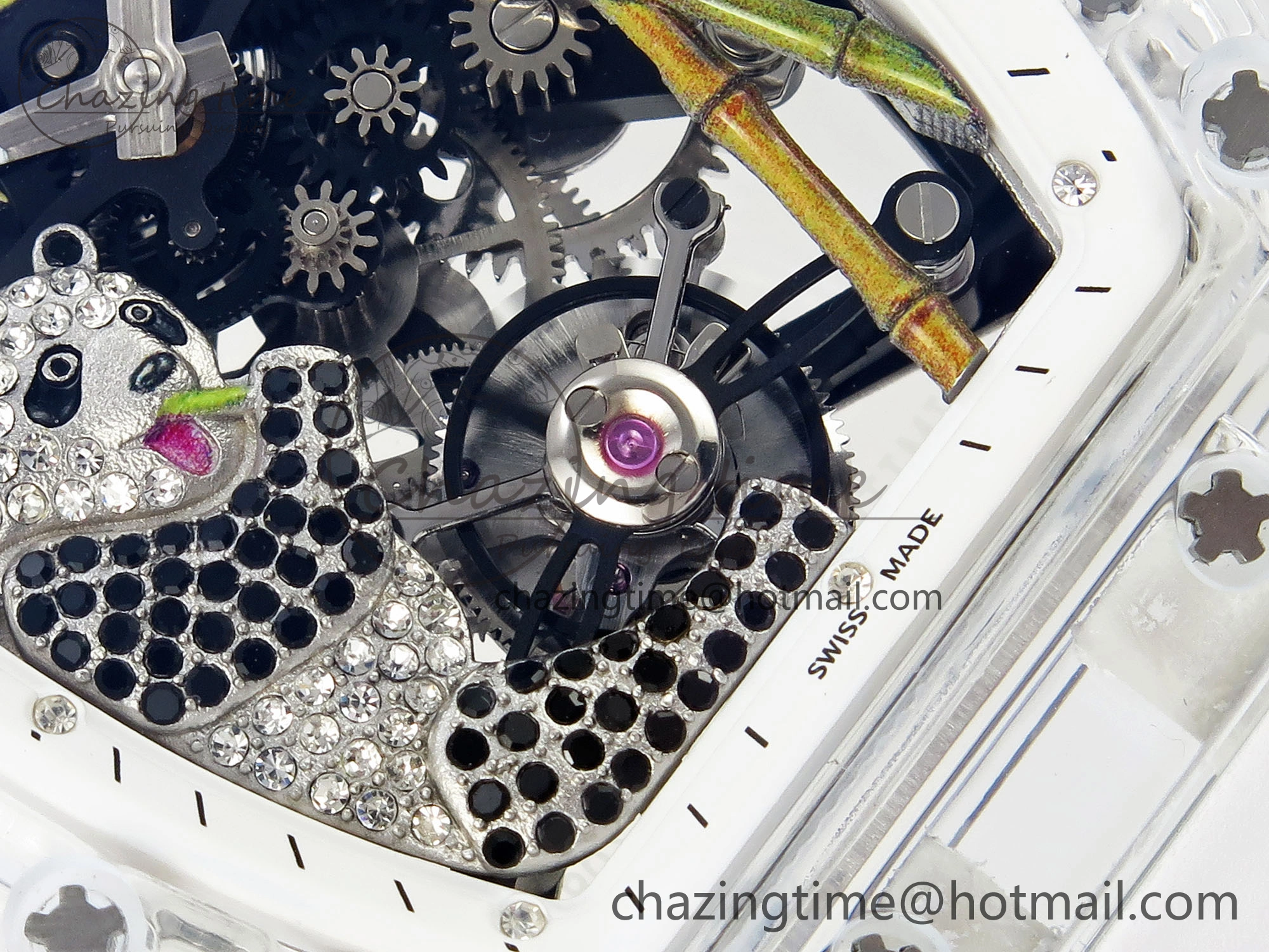 MoistureWicking RM026 Transparent Tourbillon RM Best Edition Panda Skeleton Dial on Rubber Strap 9334