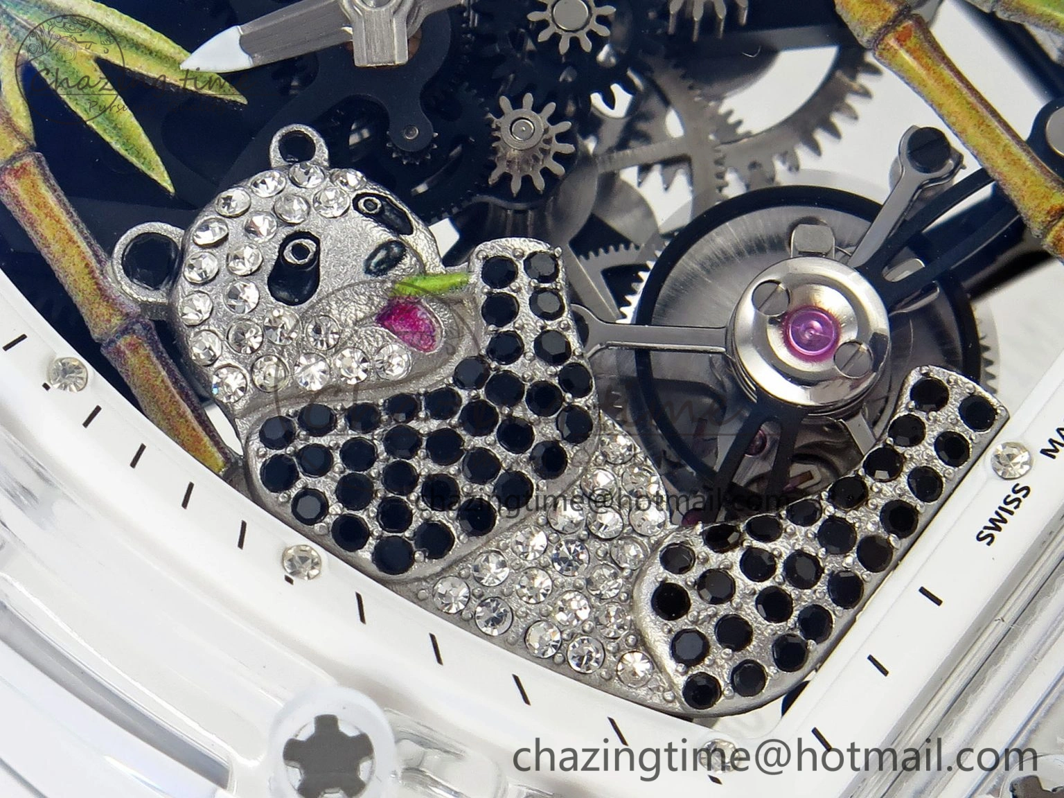 MoistureWicking RM026 Transparent Tourbillon RM Best Edition Panda Skeleton Dial on Rubber Strap 9334