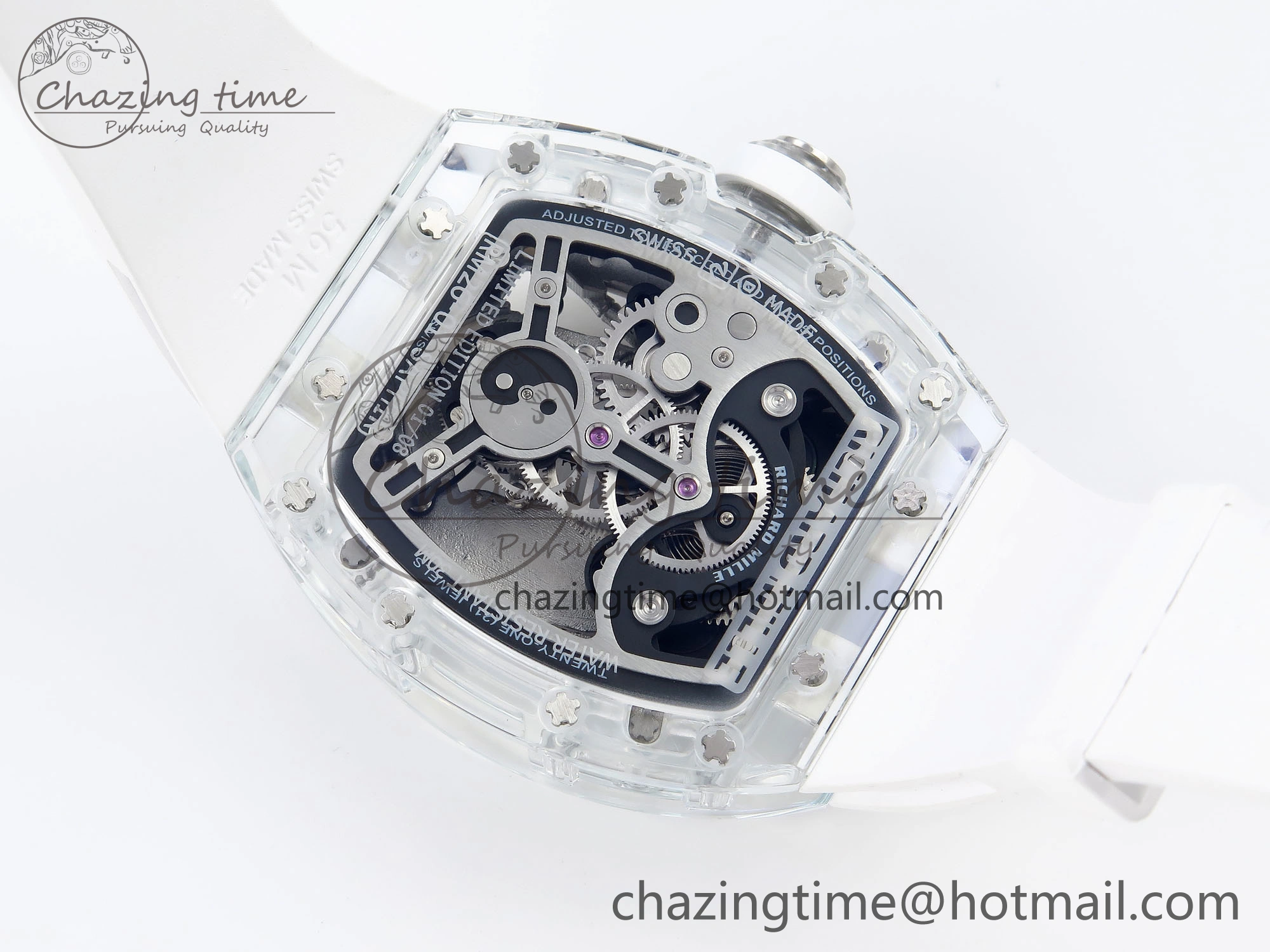 MoistureWicking RM026 Transparent Tourbillon RM Best Edition Panda Skeleton Dial on Rubber Strap 9334