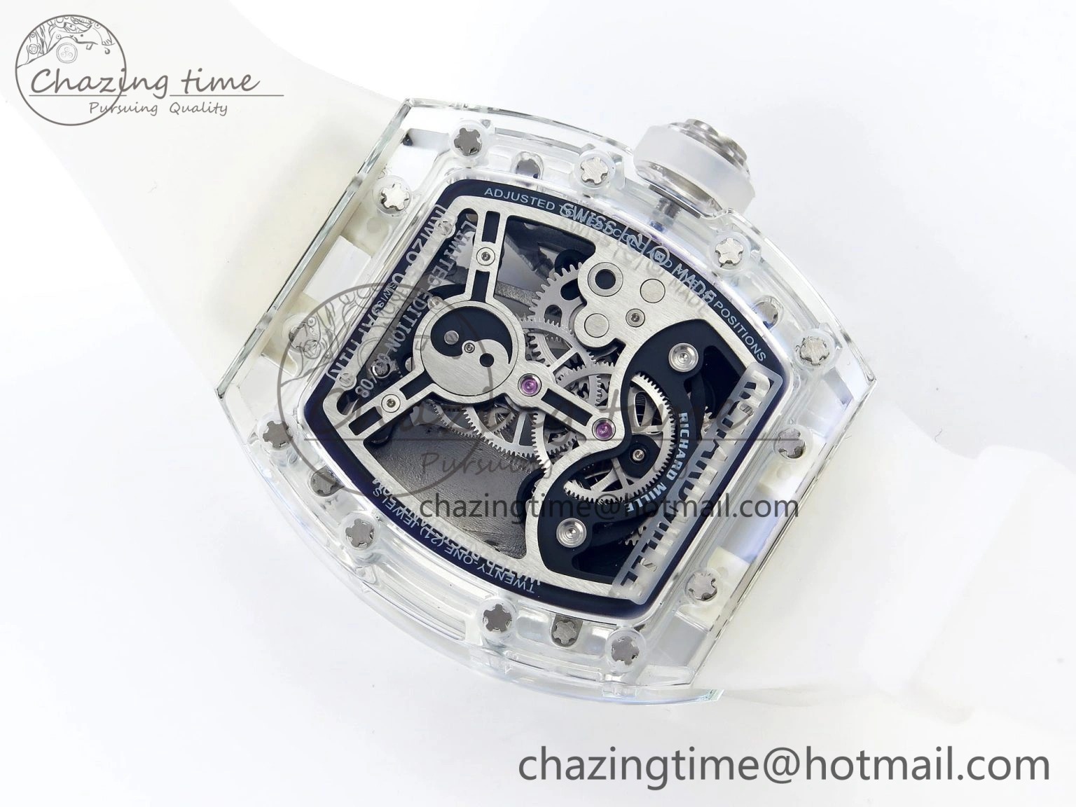 Youthful RM026 Transparent Tourbillon RM Best Edition Panda Skeleton Dial on Translucent Rubber Strap 9331
