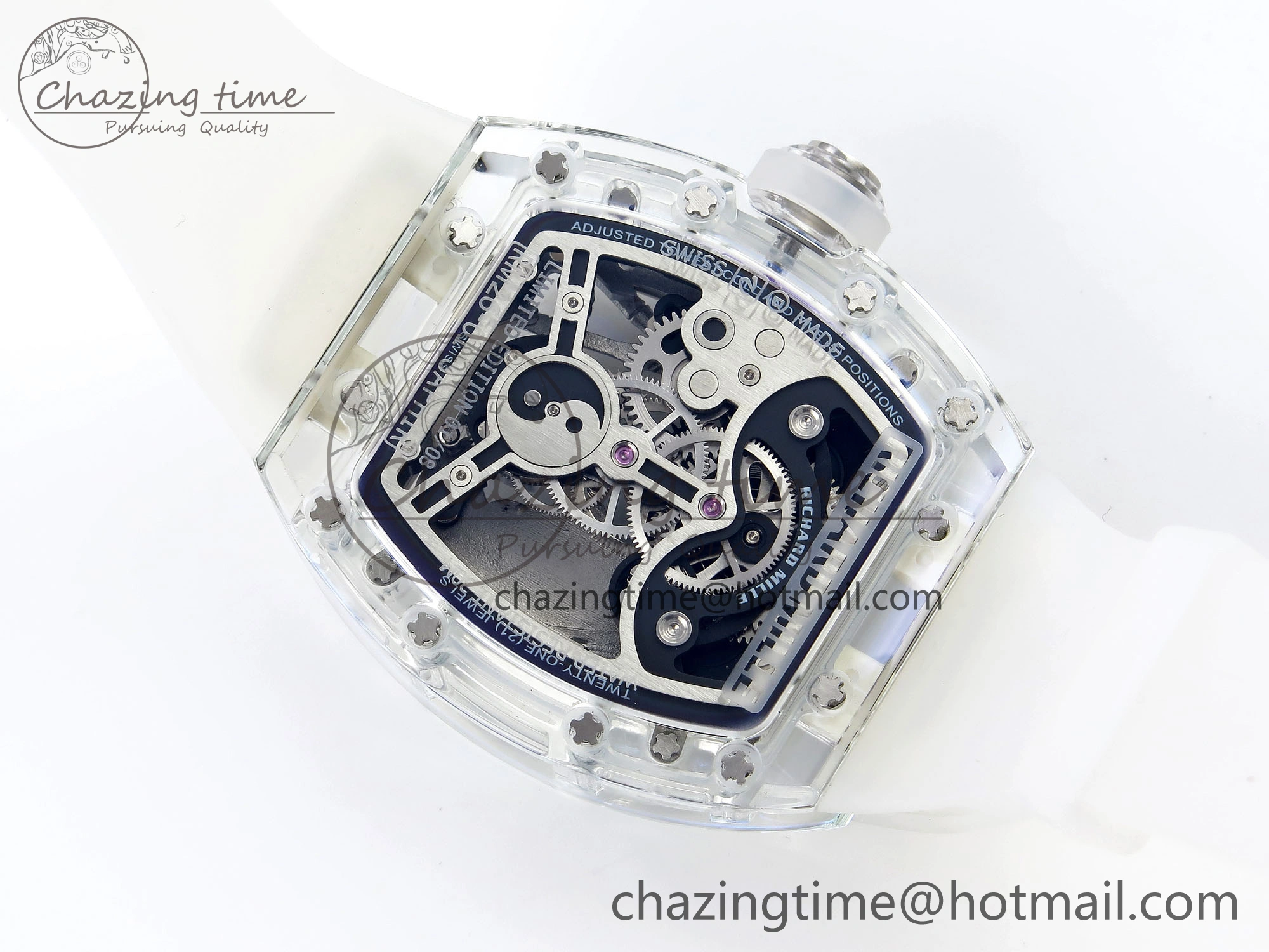 Youthful RM026 Transparent Tourbillon RM Best Edition Panda Skeleton Dial on Translucent Rubber Strap 9331