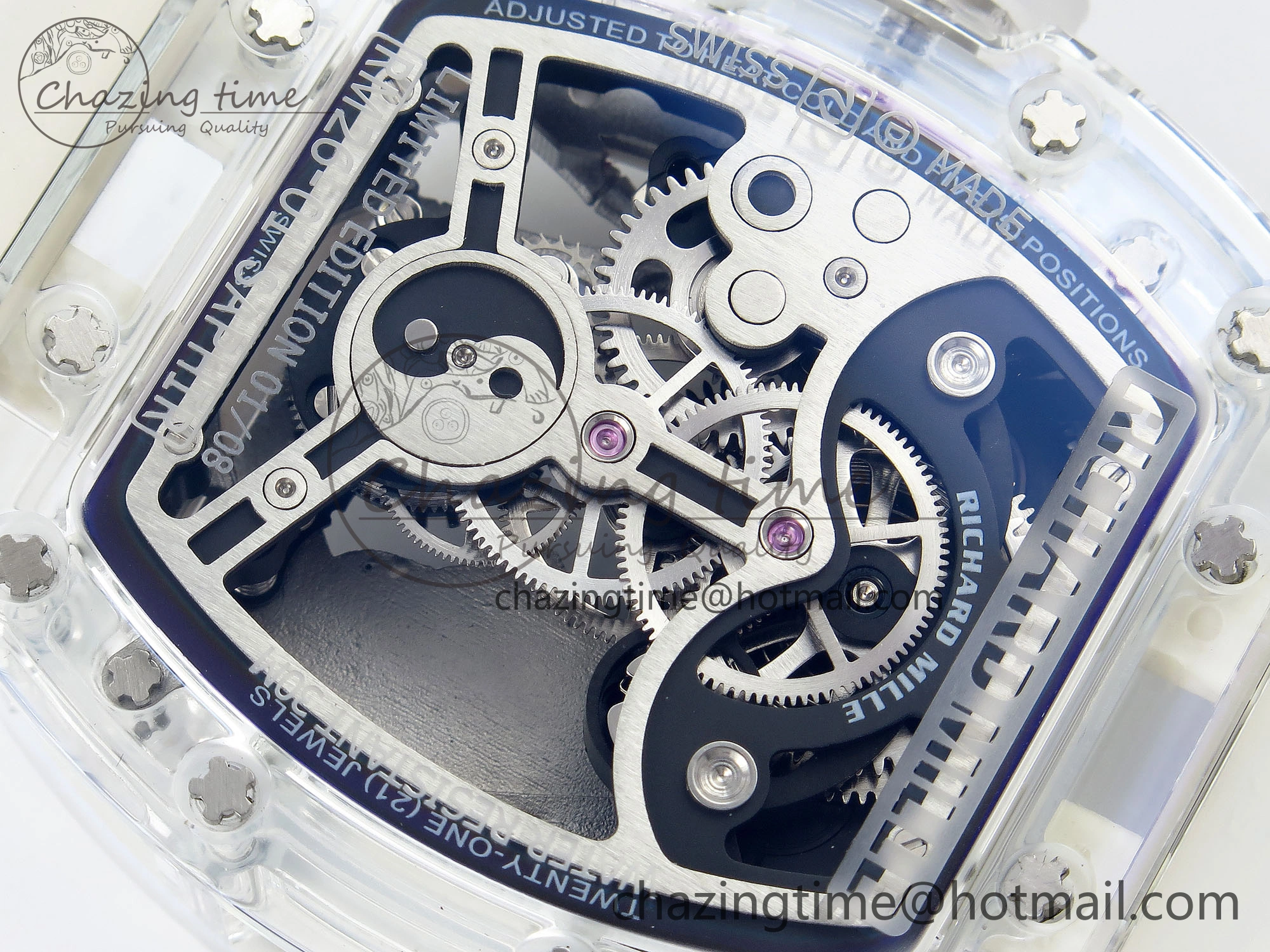 Youthful RM026 Transparent Tourbillon RM Best Edition Panda Skeleton Dial on Translucent Rubber Strap 9331