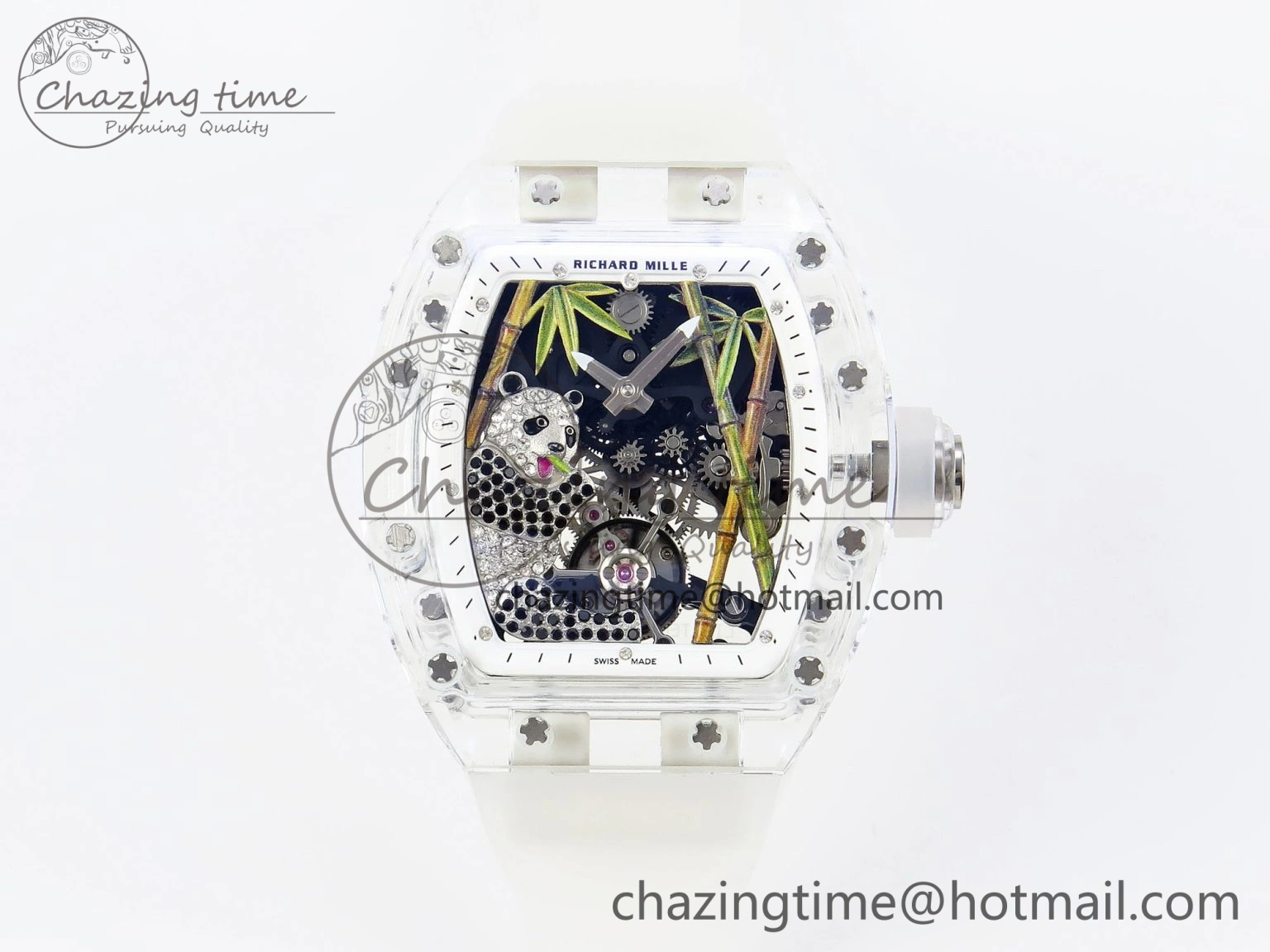 Youthful RM026 Transparent Tourbillon RM Best Edition Panda Skeleton Dial on Translucent Rubber Strap 9331