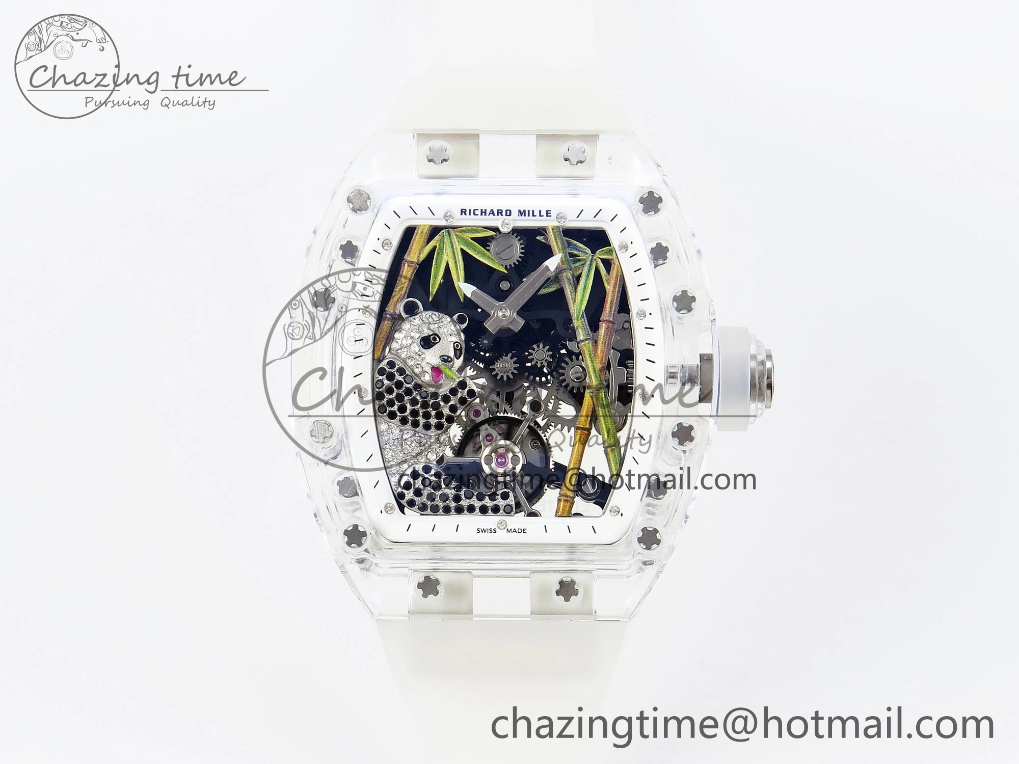 Youthful RM026 Transparent Tourbillon RM Best Edition Panda Skeleton Dial on Translucent Rubber Strap 9331