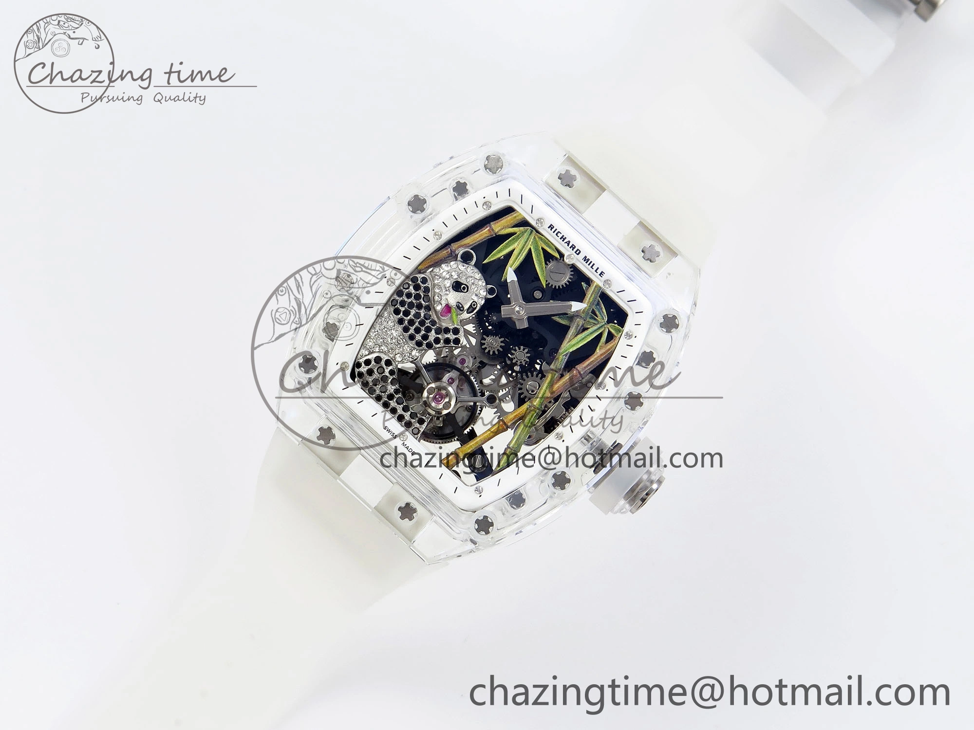 Youthful RM026 Transparent Tourbillon RM Best Edition Panda Skeleton Dial on Translucent Rubber Strap 9331
