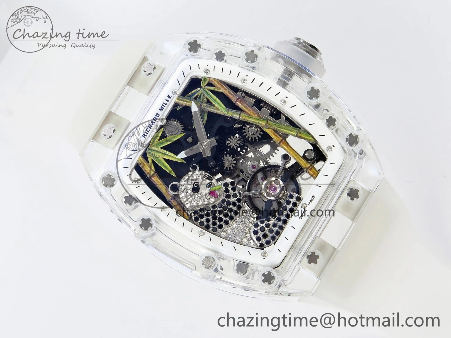 Youthful RM026 Transparent Tourbillon RM Best Edition Panda Skeleton Dial on Translucent Rubber Strap 9331