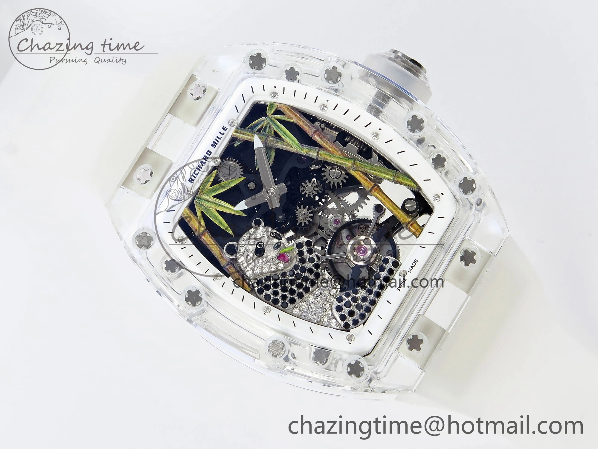 Youthful RM026 Transparent Tourbillon RM Best Edition Panda Skeleton Dial on Translucent Rubber Strap 9331