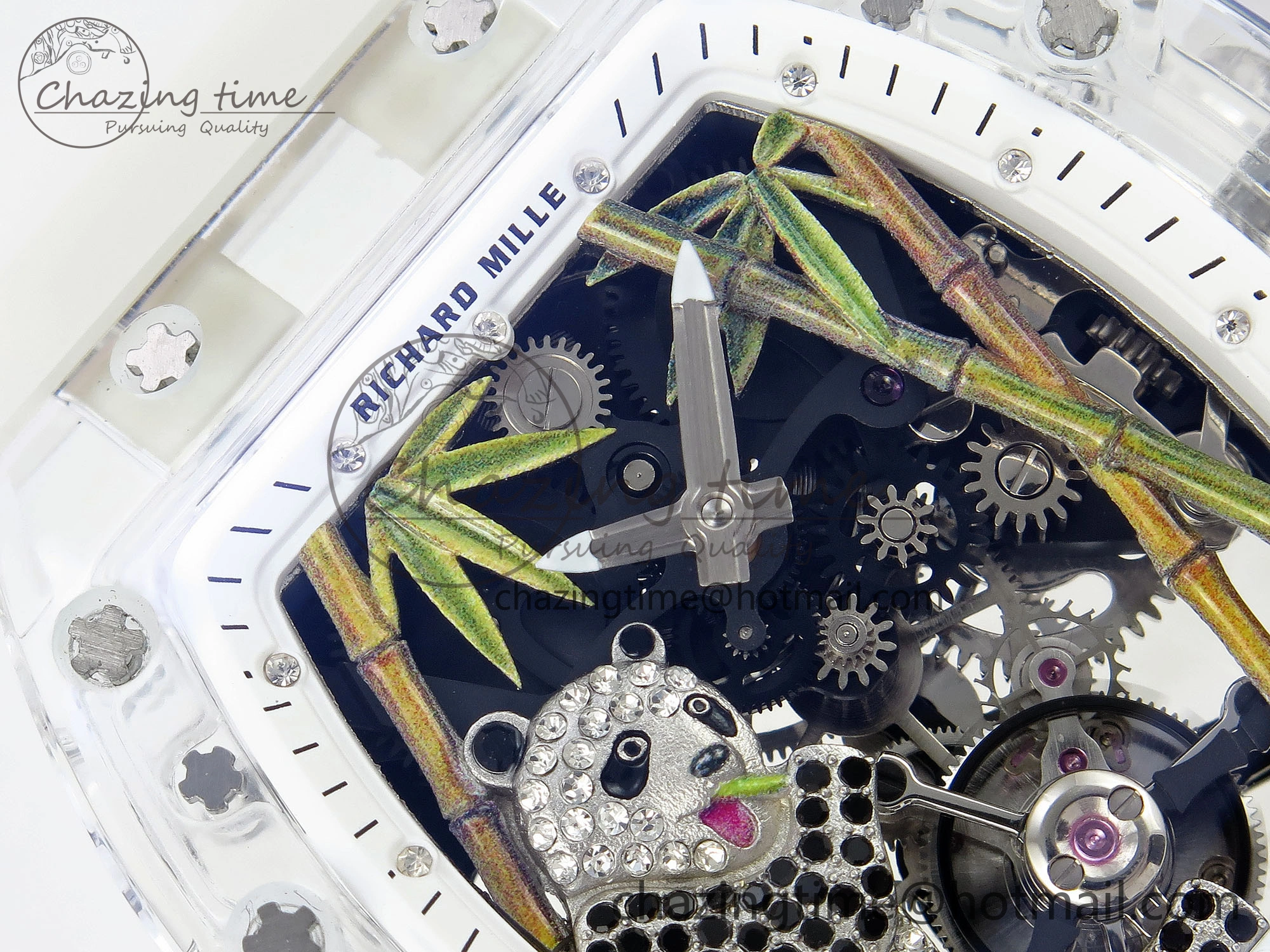 Youthful RM026 Transparent Tourbillon RM Best Edition Panda Skeleton Dial on Translucent Rubber Strap 9331