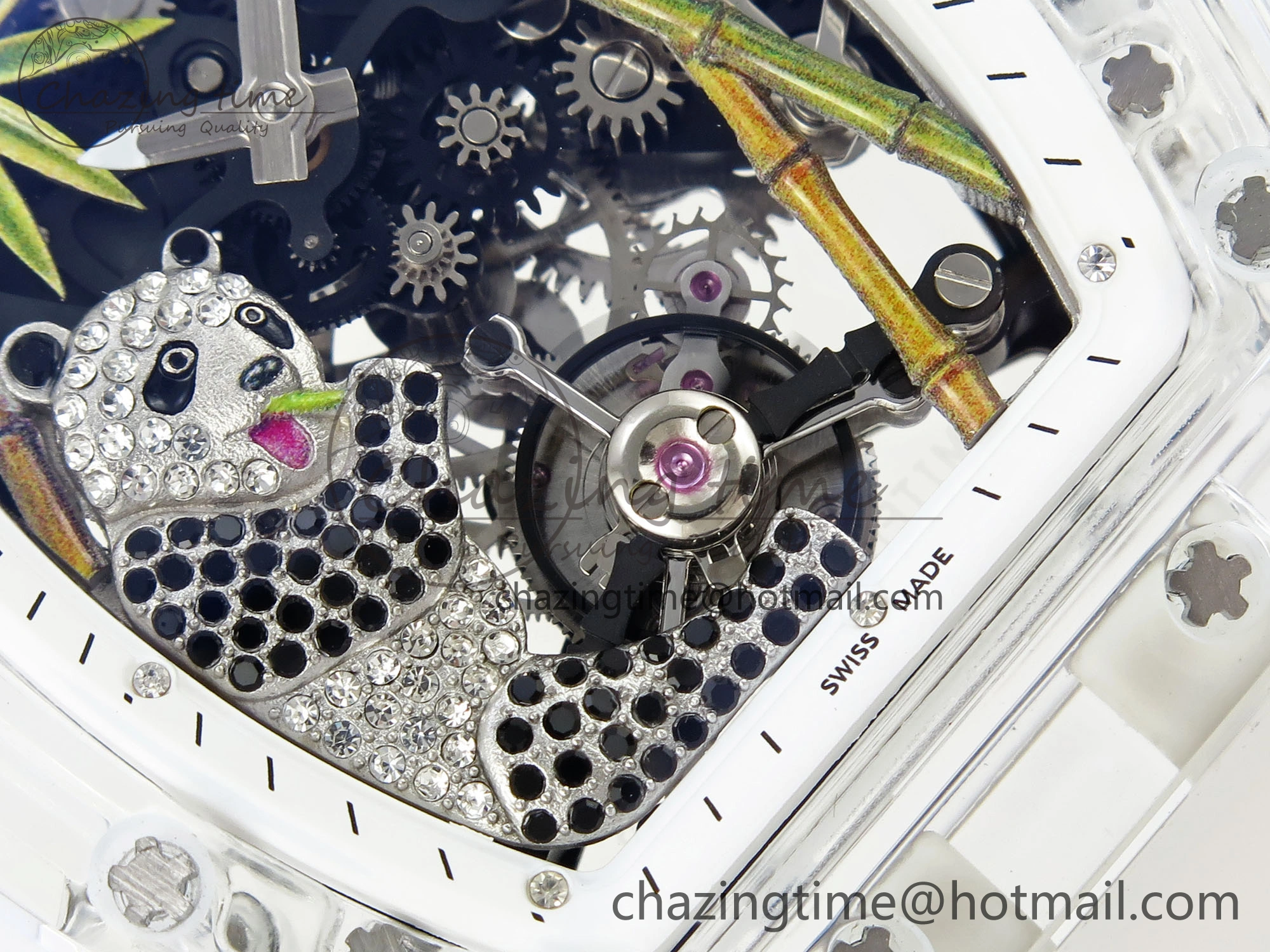 Youthful RM026 Transparent Tourbillon RM Best Edition Panda Skeleton Dial on Translucent Rubber Strap 9331