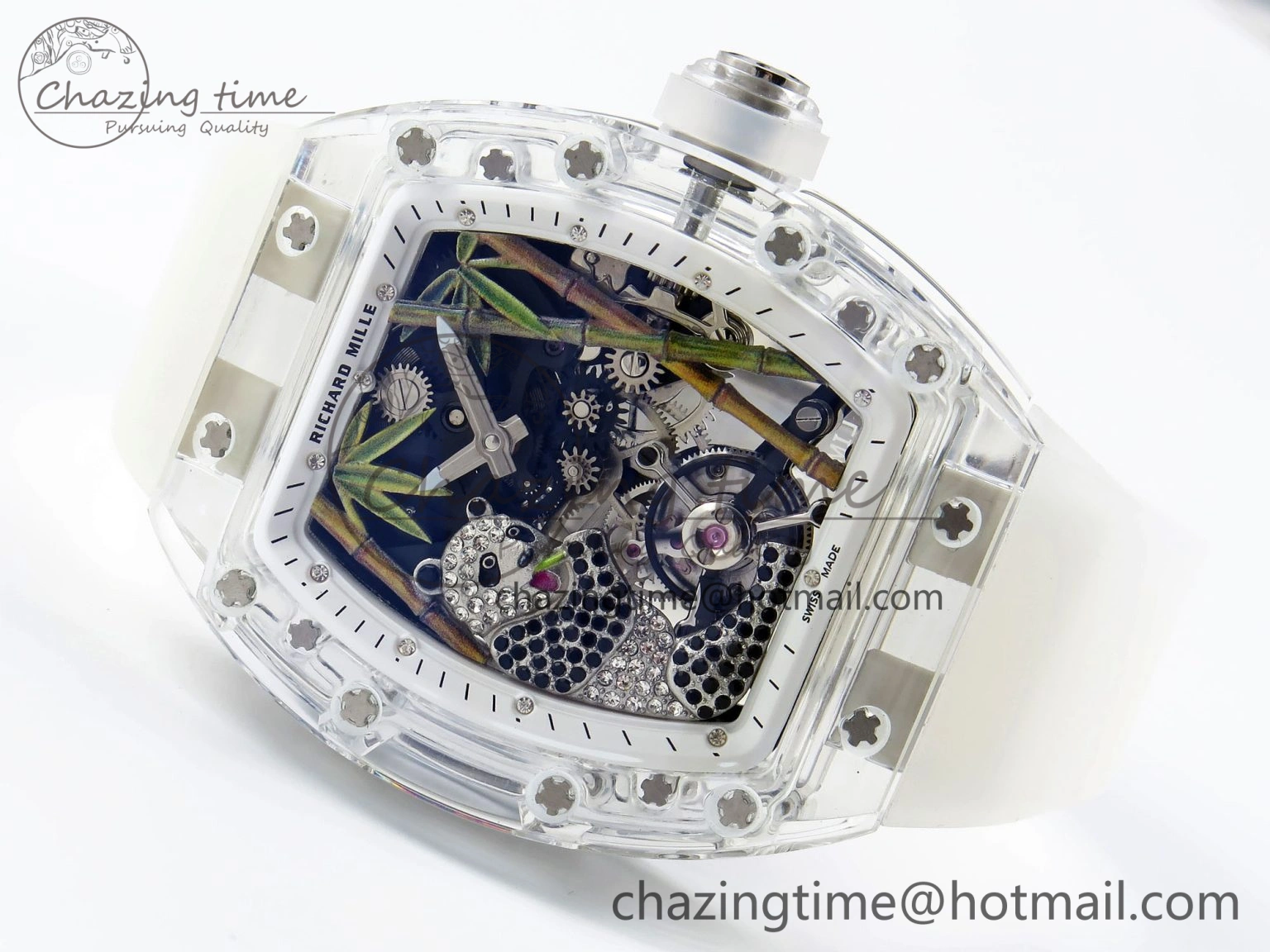 Youthful RM026 Transparent Tourbillon RM Best Edition Panda Skeleton Dial on Translucent Rubber Strap 9331