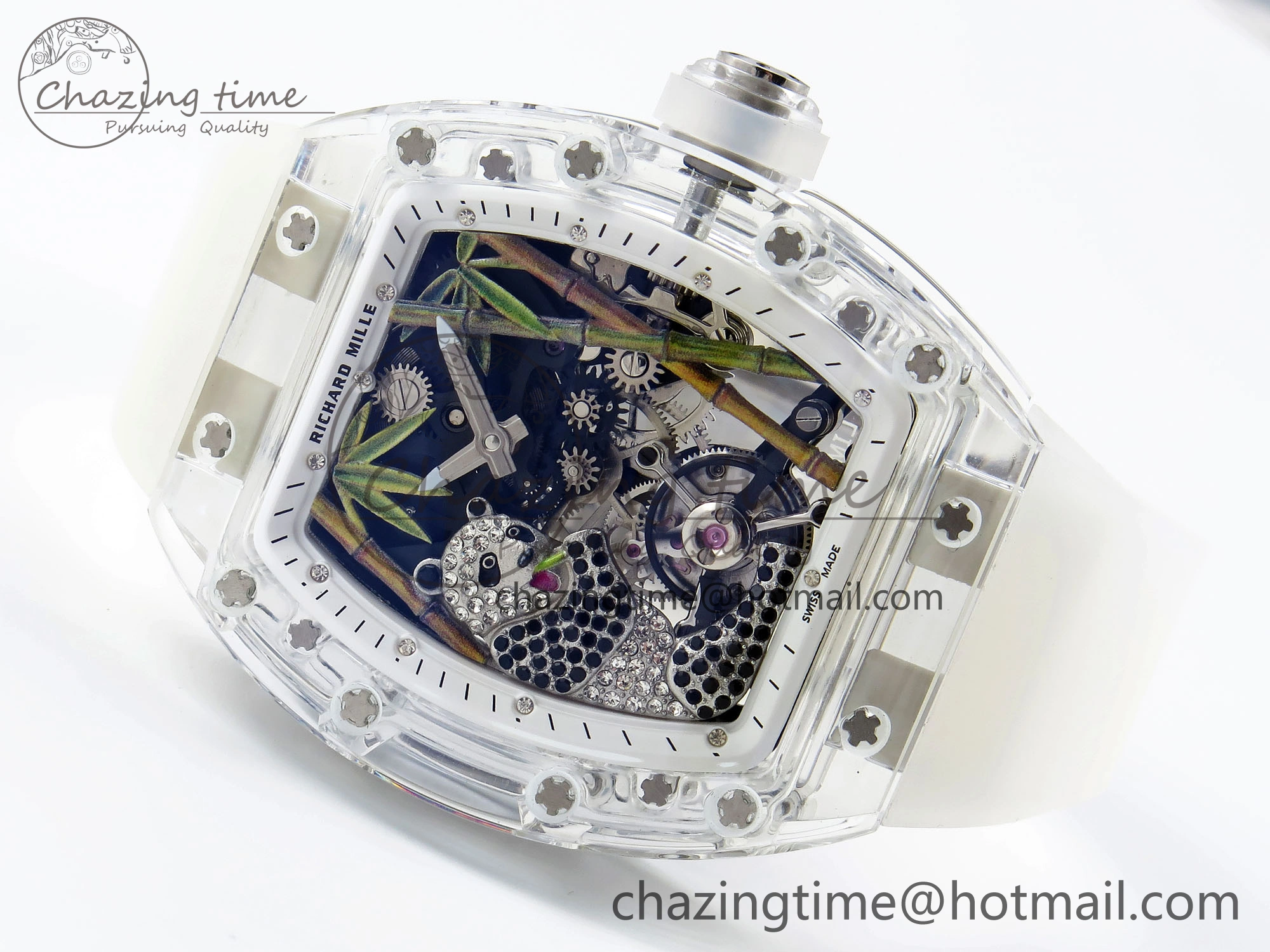 Youthful RM026 Transparent Tourbillon RM Best Edition Panda Skeleton Dial on Translucent Rubber Strap 9331