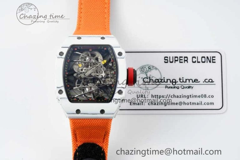 Colorful RM027-02 Nadal Real Tourbillon RMF Best Edition White Forge Carbon Black Inner Bezel on Orange Nylon Strap 9380