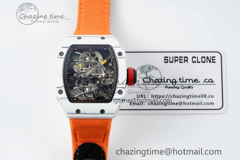Colorful RM027-02 Nadal Real Tourbillon RMF Best Edition White Forge Carbon Black Inner Bezel on Orange Nylon Strap 9380