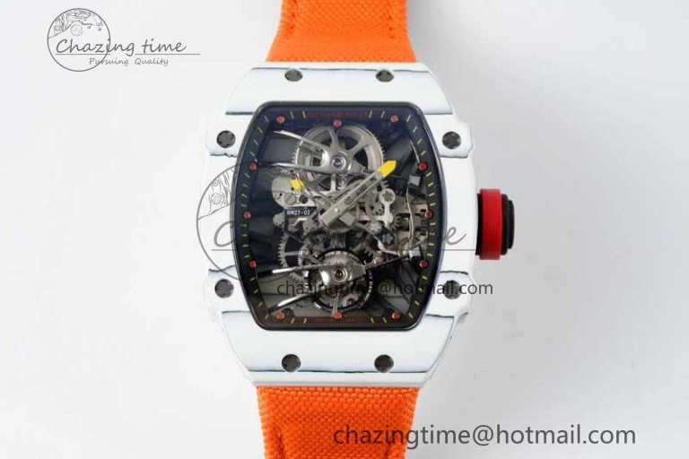 Colorful RM027-02 Nadal Real Tourbillon RMF Best Edition White Forge Carbon Black Inner Bezel on Orange Nylon Strap 9380