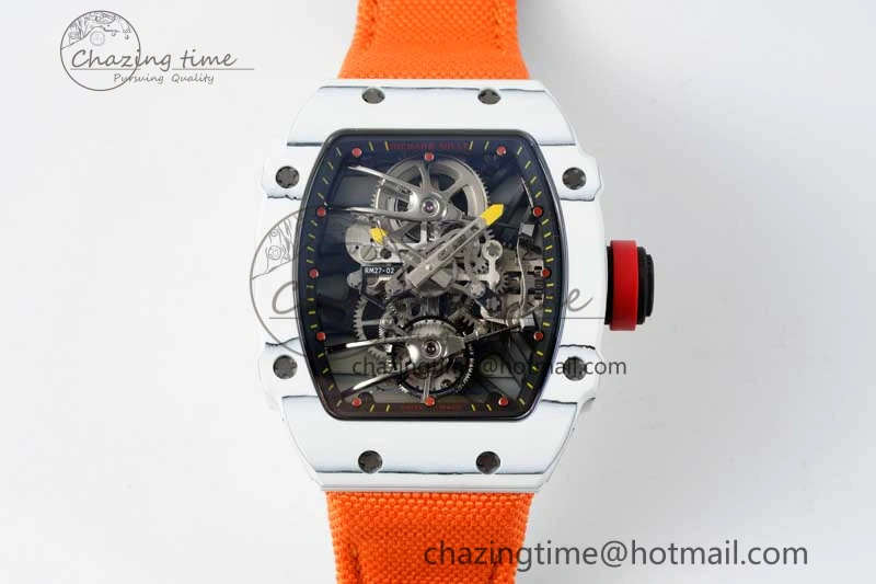 Colorful RM027-02 Nadal Real Tourbillon RMF Best Edition White Forge Carbon Black Inner Bezel on Orange Nylon Strap 9380