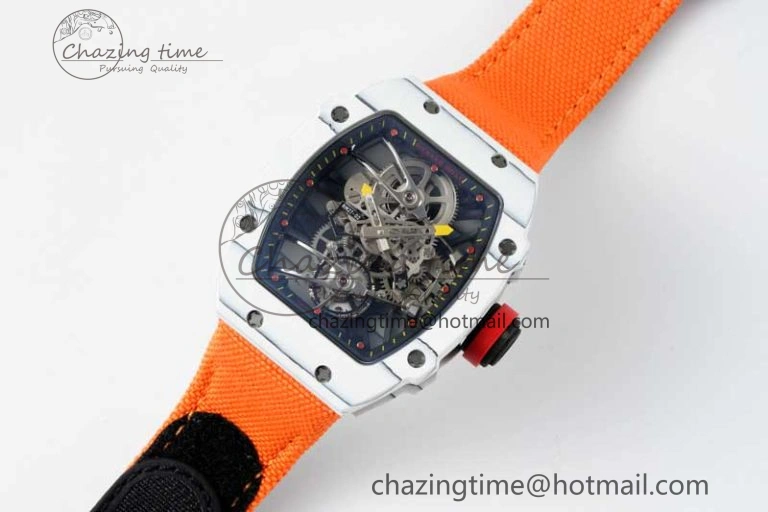 Colorful RM027-02 Nadal Real Tourbillon RMF Best Edition White Forge Carbon Black Inner Bezel on Orange Nylon Strap 9380
